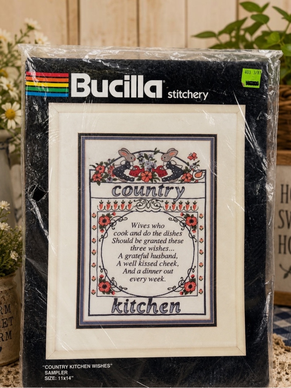 Bucilla #40220 Country Kitchen Wishes Sampler Embroidery Kit Granny Boho NEW 14"